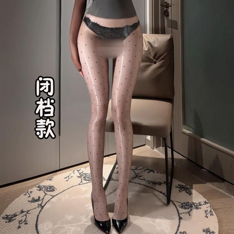 360 Sexy Aurora Stockings, Polka Dot Black Silk Seamless Grease Pantyhose, Women's Dot Black Silk