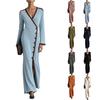 Women's Elegant Slim Fit V-Neck Long Sleeve Color Slit Dress for Casual and Evening Wear