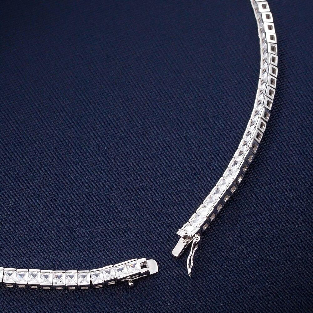 100 % Garantía Plata de Ley 925 Real 45 Cm (17 .7 Pulgadas )Collar de Tenis Cadena Choker de Zirconio Cuadrado de 3 *3 mm Joyería Fina Mujer