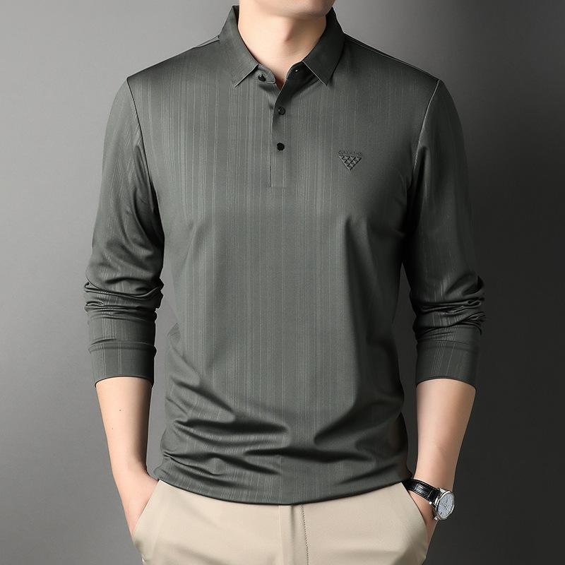 Мужская футболка с длинным рукавом и лацканами на весну и осень — фото 4