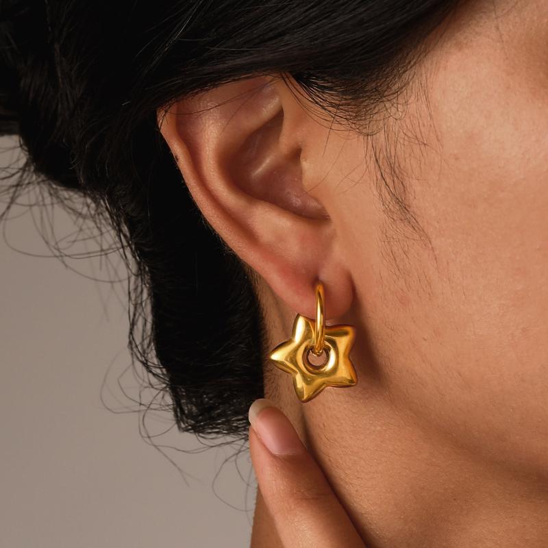 Punk Hängeohrringe Einzigartig Abnehmbar Edelstahl Dicke Stern Herz Creolen Für Damen Herren Statement Schmuck