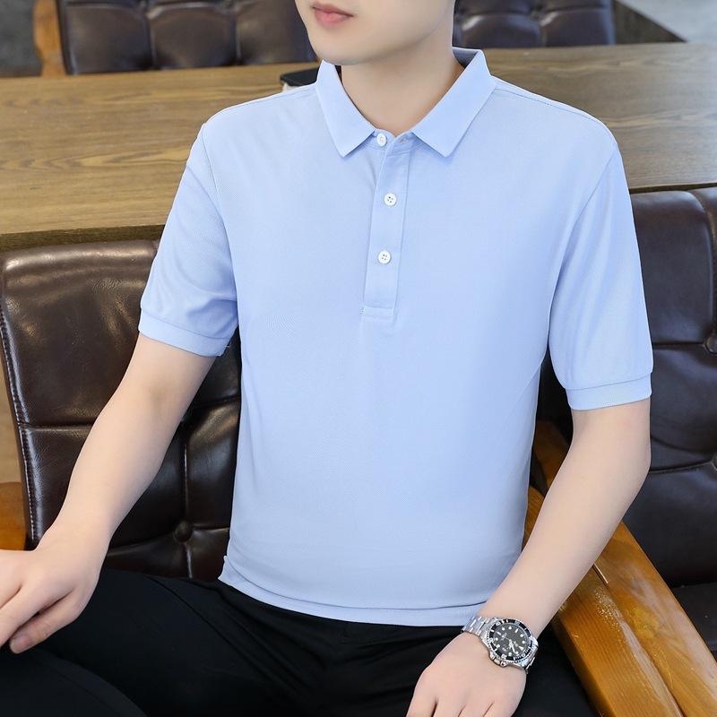 Ice Silk Short Sleeve Men'S T-Shirt Polo Shirt New Casual Shirt Men'S Group Lapel T-Shirt Workwear