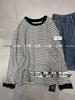 Xiao Wang's Spring Korean Plus Size Loose Lace Patchwork Striped T-shirt
