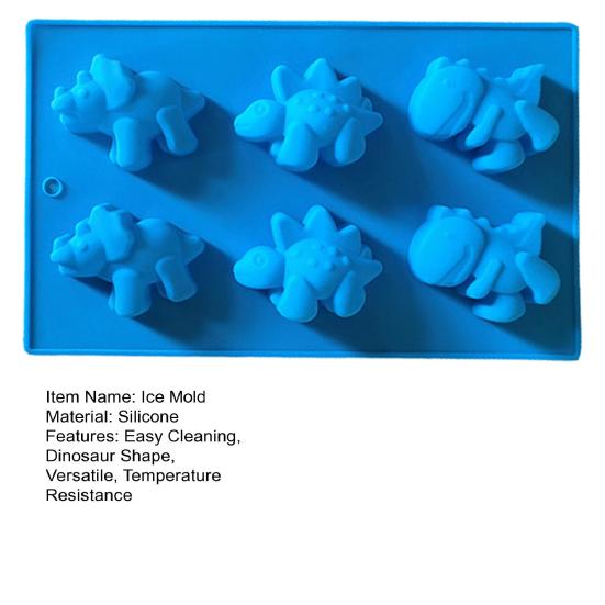 Dinosaur Chocolate Mold 6-Cavity Non Stick Silicone Ice Cube Tray Flexible Jelly Ice Cube Molds High Low Temperature Cheesecake Pudding Molds