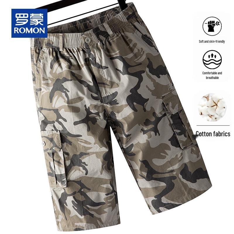 ROMON Men s Summer Cotton Casual Camo Capri Shorts XXL