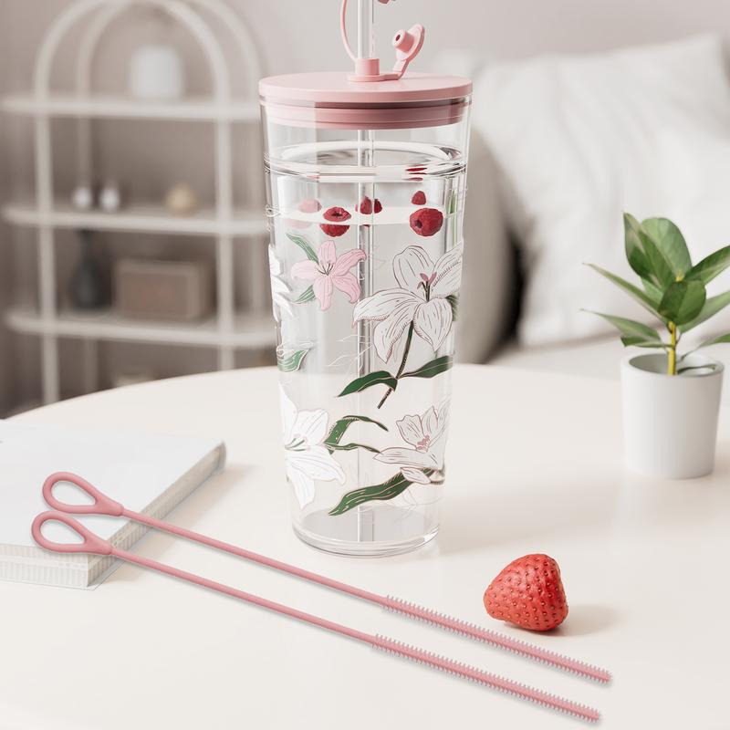 Strohhalmbürste 2 Stück Strohhalmreinigerbürste Extra lang Rutschfestes Silikon Reinigungswerkzeug 6 mm 9 mm Wiederverwendbarer Pfeifenreiniger für Deckel