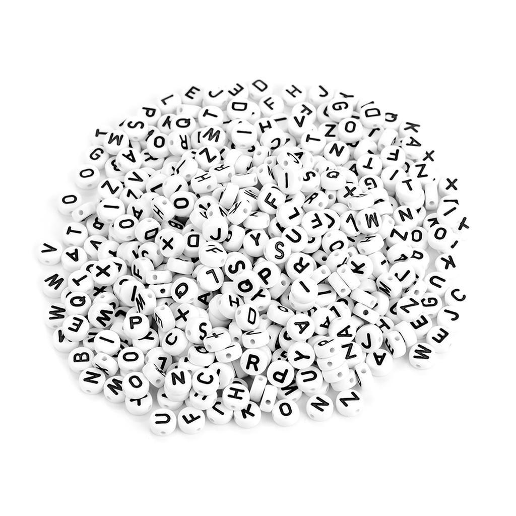 500Pcs Round Acrylic Single Letter Beads A Z White Beads DIY Bracelet Necklace Accessories