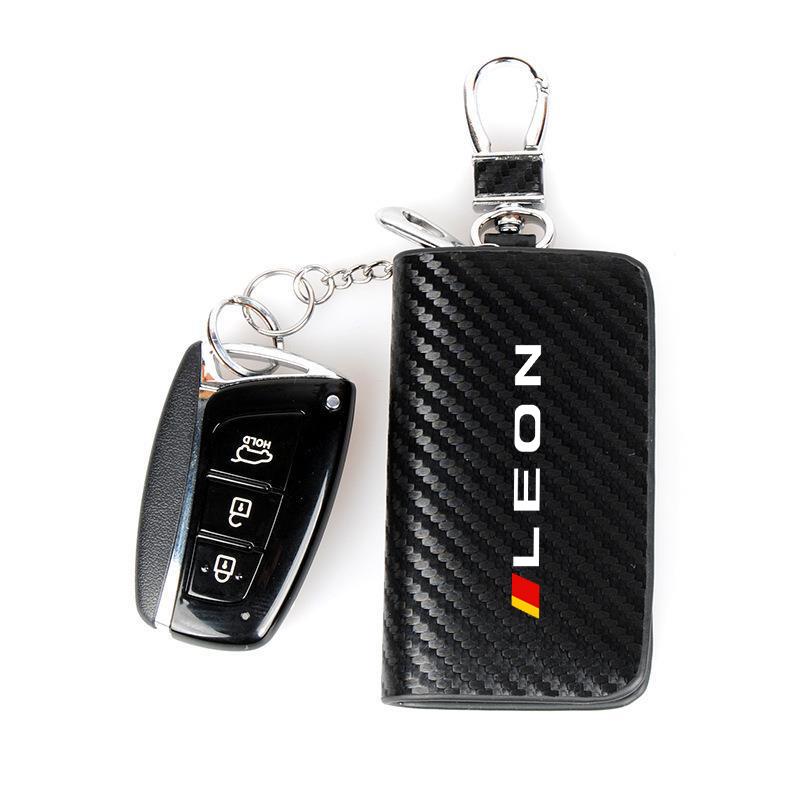 Carbon Fiber Car Key Chain Holder Case Cover Bag For Seat LEON Logo Auto Accessories