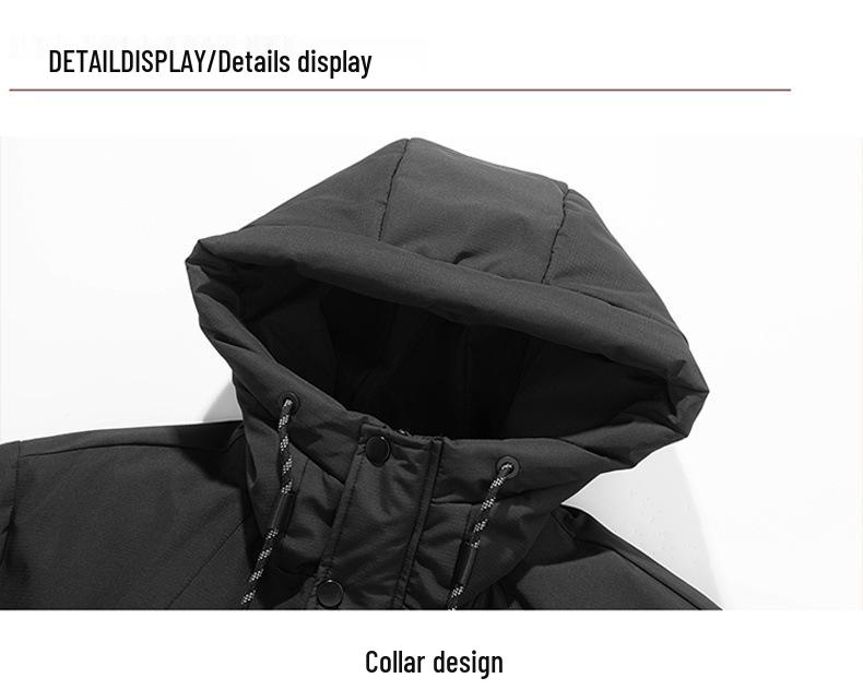 Unisex Mid-Length White Duck Down Winter Jacket: Windproof Hooded & Warm.