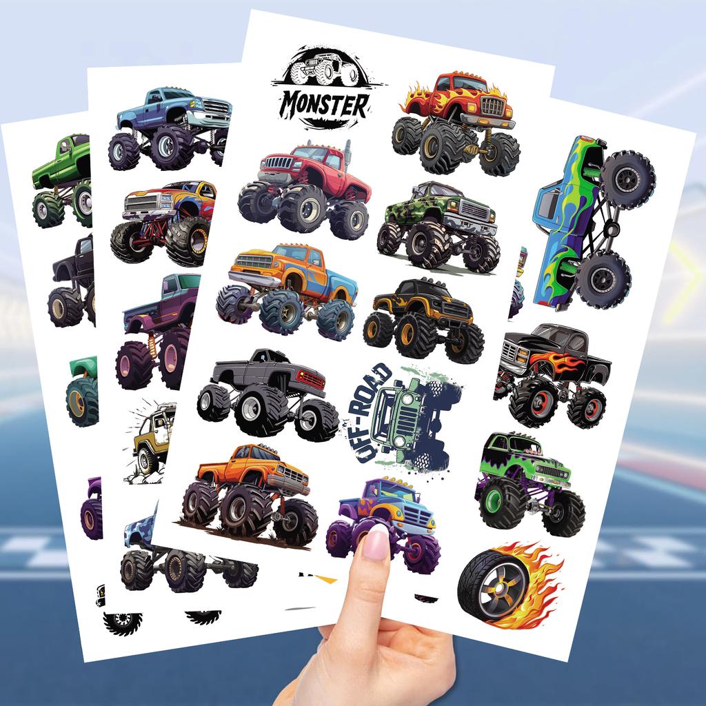 10 Sheets Monster Truck Tattoo Sticker Cartoon Waterproof Sweat Fun Face Arm Temporary Tattoo Sticker Set