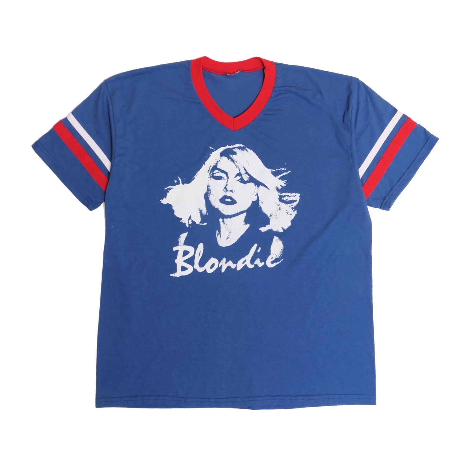 Blondie Debbie Harry Band Jersey Ringer Tee Punk Rock Parallel Lines Hunter Band Tour Tee Classic Royal White American USA V-Neck Ringer XL 3XL