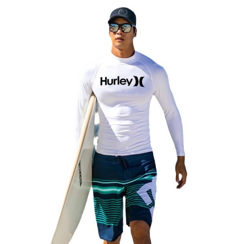 Mens Long Sleeve Rash Guard Top UV Protection Quick Dry Surfing Diving Swimsuit Water Sports