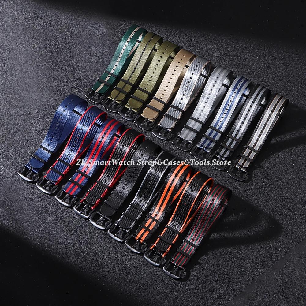 Ribbed Nylon Watchband Nylon Watch Strap 20mm 22mm Watchband Black Buckle Bracelet for Military Sport Watch Band Accessories