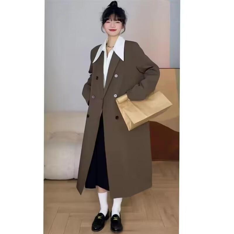 Grauer High-End Damen-Trenchcoat im koreanischen Stil 2025 - Lockere Passform, Anzugdesign für Frühling, Herbst und Winter