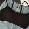 Black Ribbed Bralette with Adjustable Thin Straps Seamless Wireless Comfort Lingerie for Everyday Wear