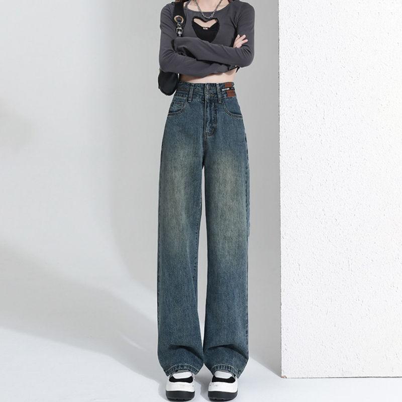 

Ретро трендовые универсальные джинсы с высокой посадкой и широкими штанинами женские новые маленькие свободные ретро прямые джинсы S recommends within 47.5 kg сине серый