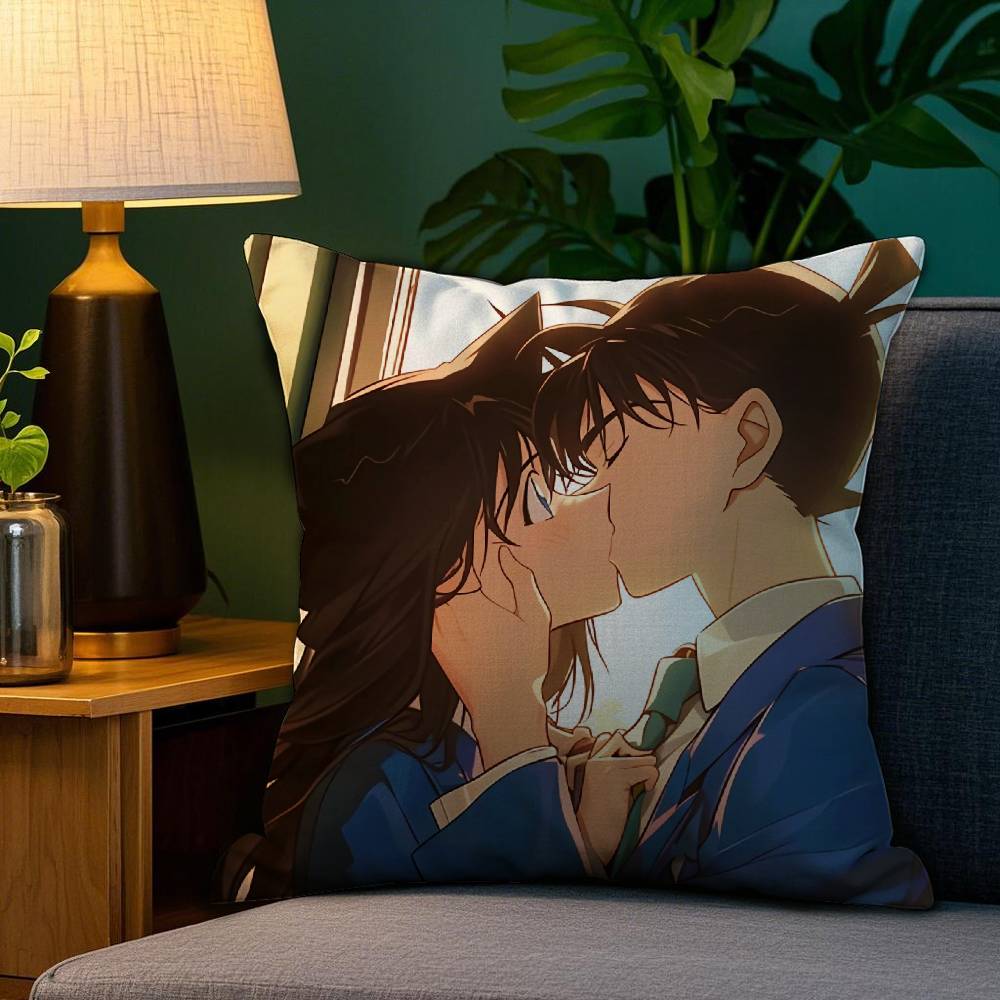 2D-Detective C-Conan Pillow Case Anti-dustmite Pillowcase Invisible Zipper Silky Short Plush Sofa Cushion Cover