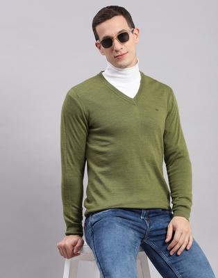 Pulôver Masculino Sólido Marrom Decote V Manga Comprida