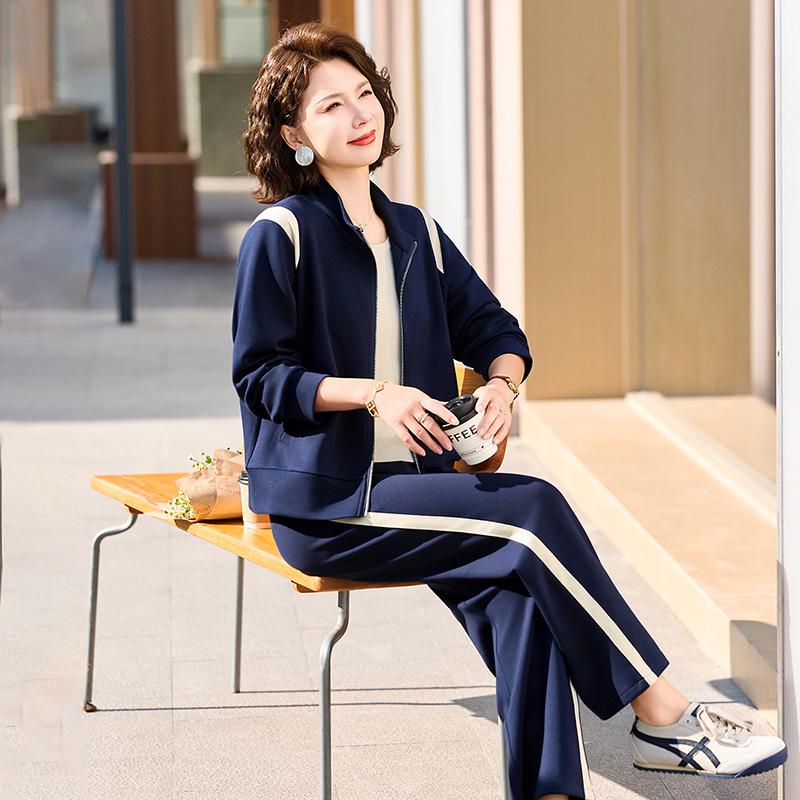 

Spring Women s Two-Piece Casual Suit: Zipper Jacket & Trousers for Middle-Aged and Elderly Women. 2XL (105-120 jin)