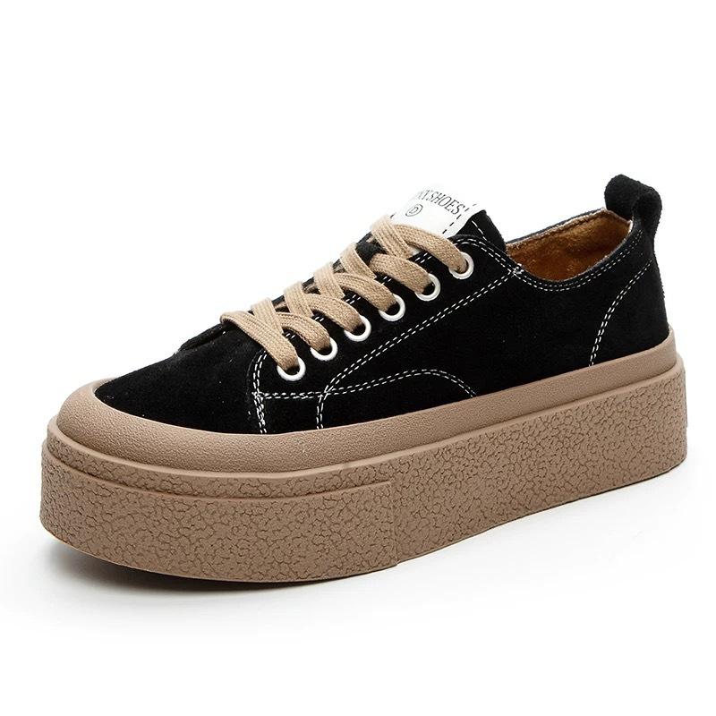 Scarpe nere con plateau di marca, nuove per primavera ed estate, con punta rotonda, modello muffin, scarpe da ginnastica casual