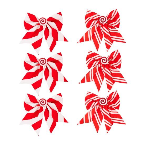 3Pcs Christmas Tree Bow Pendants Red White Striped Print Bowknot Festive