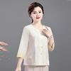 Women's 3/4 Sleeve Embroidered Sequin Button Down Shirt For Middle Aged