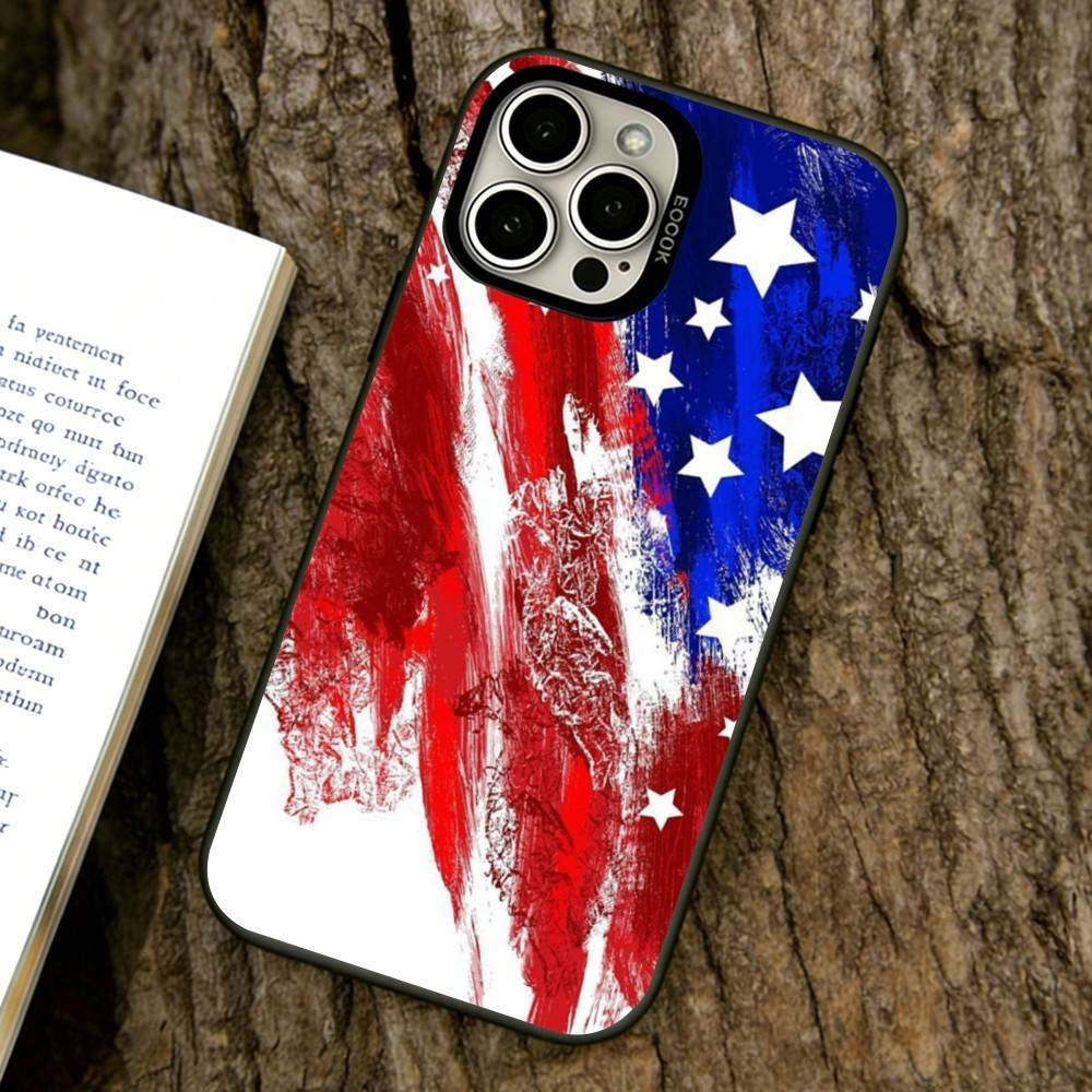 Artistic American Flag Phone Case For iPhone 17,16,15,14,13,12,11 Plus,Pro Max,XS,Colored Silver Plated Inside Cover