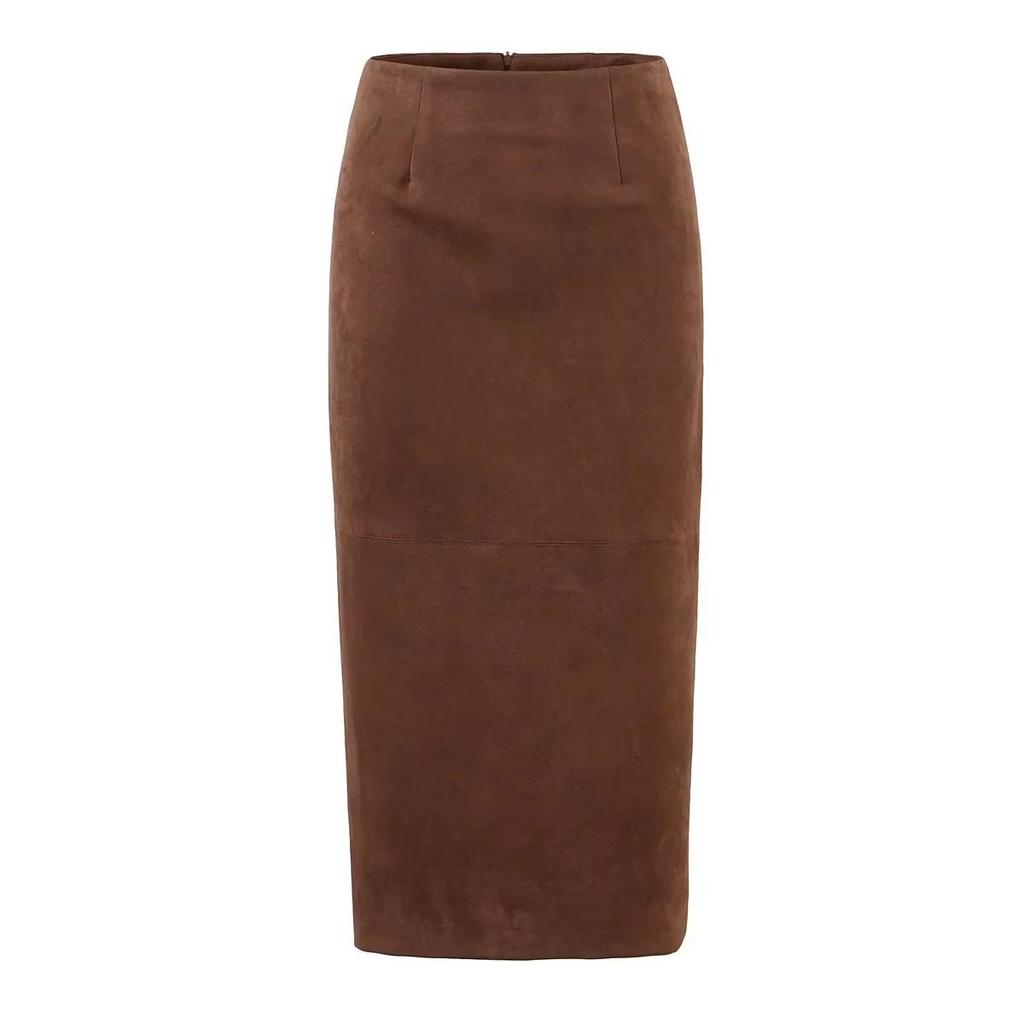Women's Suede Bodycon Midi Skirt - Autumn/Winter Korean Retro Style