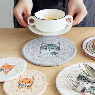 Non-Slip Woven Cotton Placemat Anti-scalding Pot Pad Cute Coaster  Table Decoration