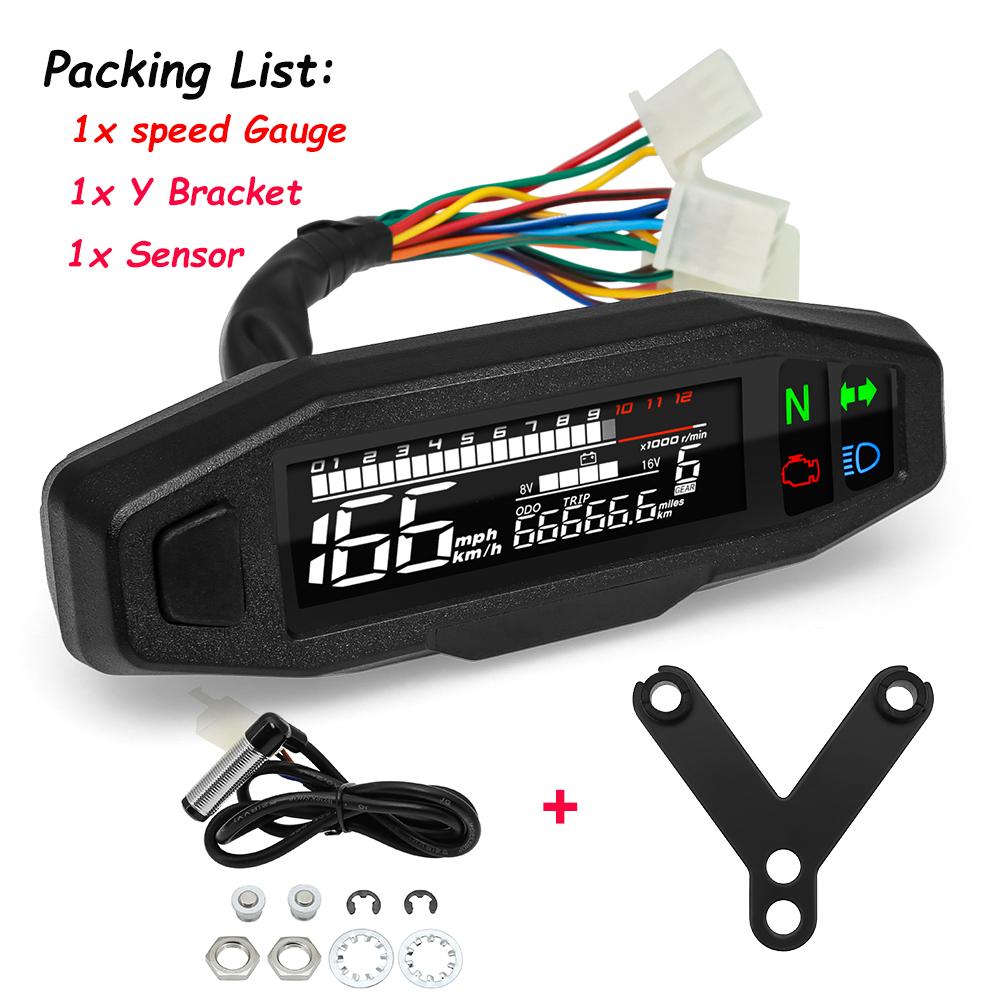 199km/h Motorcycle Tachometer LCD Meter Universal Digital Speedometer Total Mileage Odometer W Bracket Backlights Motor Access