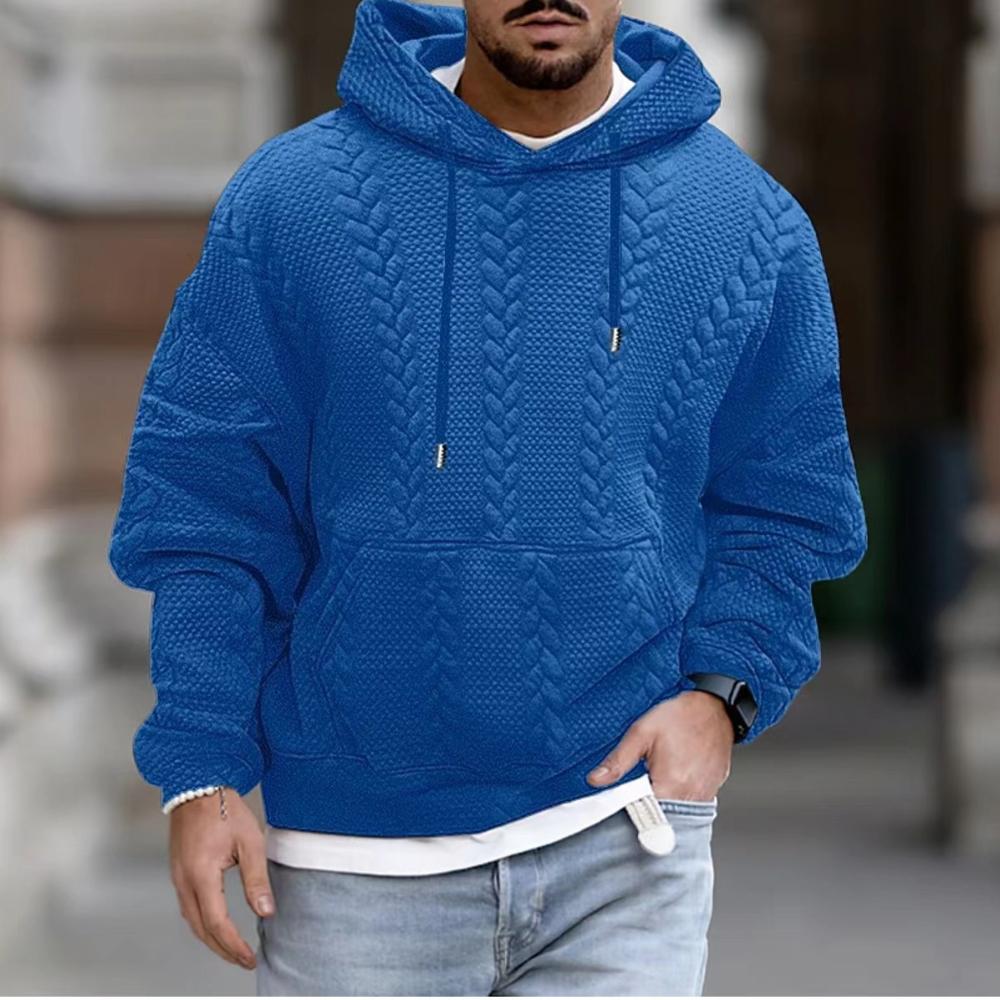New Autumn Men's Plus Size Casual Jacket Jacquard Hooded Solid Color Lace Up Long Sleeved Sweatshirt for Men