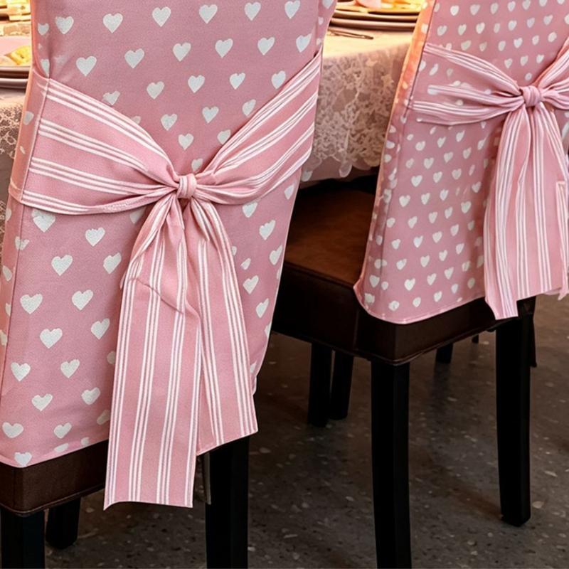 Front Tie Chair Back Slipcover Washable Polyester Chair Cover with Decorative Detail, Pull-Over Placement and Folding for Storage