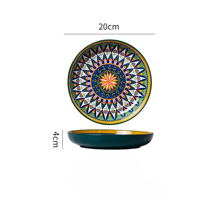 20cm Ceramic Plate Household Vintage Tableware Breakfast Plate Fruit Plate Deep Soup Plate