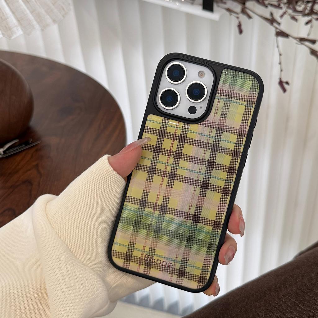 Ins American Green Checkered Suitable for 16 Apple 15 Pro Max Mobile Phone Case Iphone 14 Drop Glue Apple Stand 13