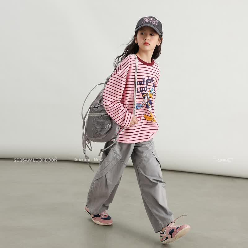 LUSON Girls' Striped Long-Sleeve T-Shirt