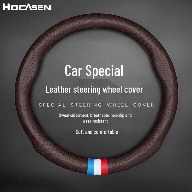 Genuine Leather Steering Wheel Cover for Infiniti QX50, QX60, QX80, Q50, Q70L, FX3 - All Seasons