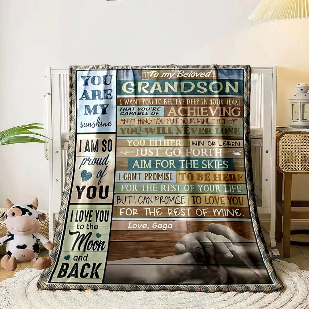 To My Beloved Grandson Letter Printed Warm Blanket bedroom Blanket for Livingroom Couch lunch break Soft throw for Friend's festival Gift