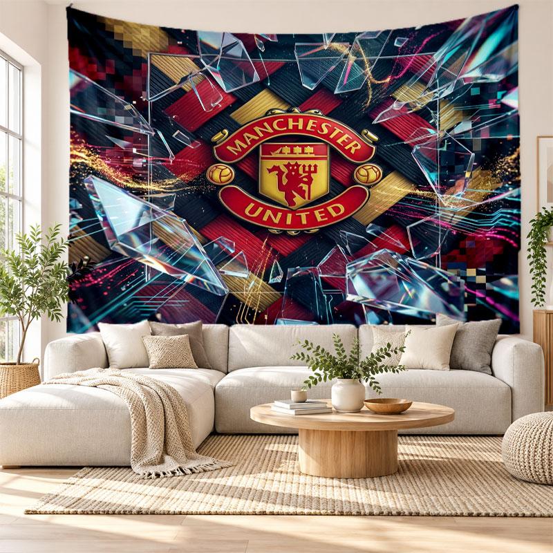 Arazzo da Parete Manchester United, Tessuto Morbido da Appendere, Sfondo Decorativo per Camera da Letto, Arte da Parete per la Casa