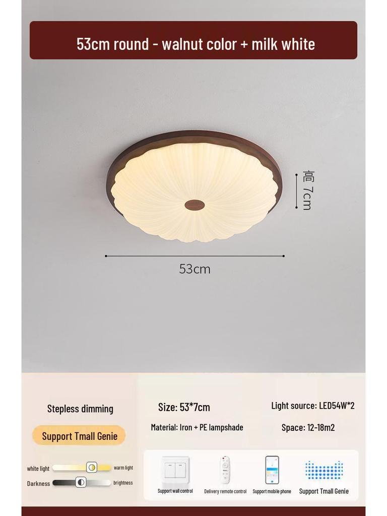 2025 Chinese Style Walnut Ceiling Light: Retro Round Design for Bedroom & Study