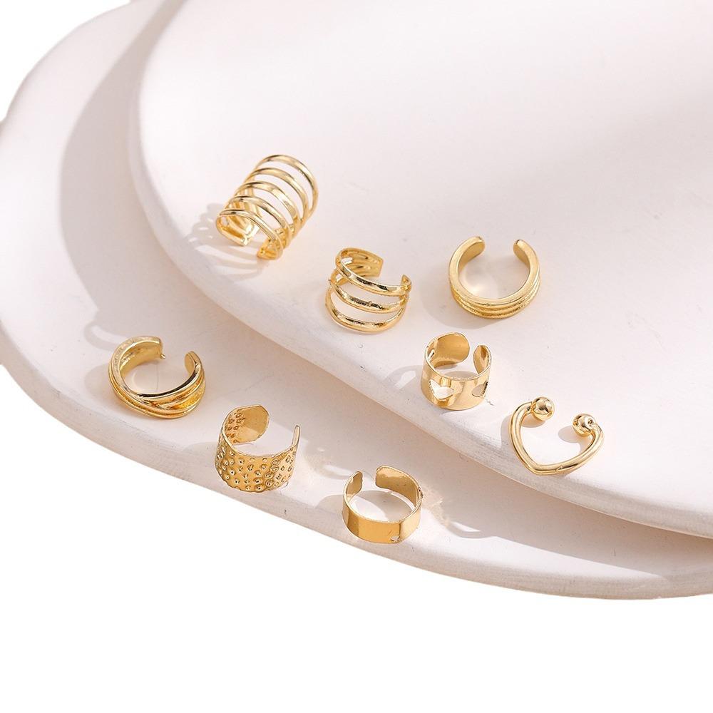 Popular Earrings C-type Pierless Ear Clips, Ear Bone Clips, Fashionable and Simple Personalized Ear Buckles 8-piece Set