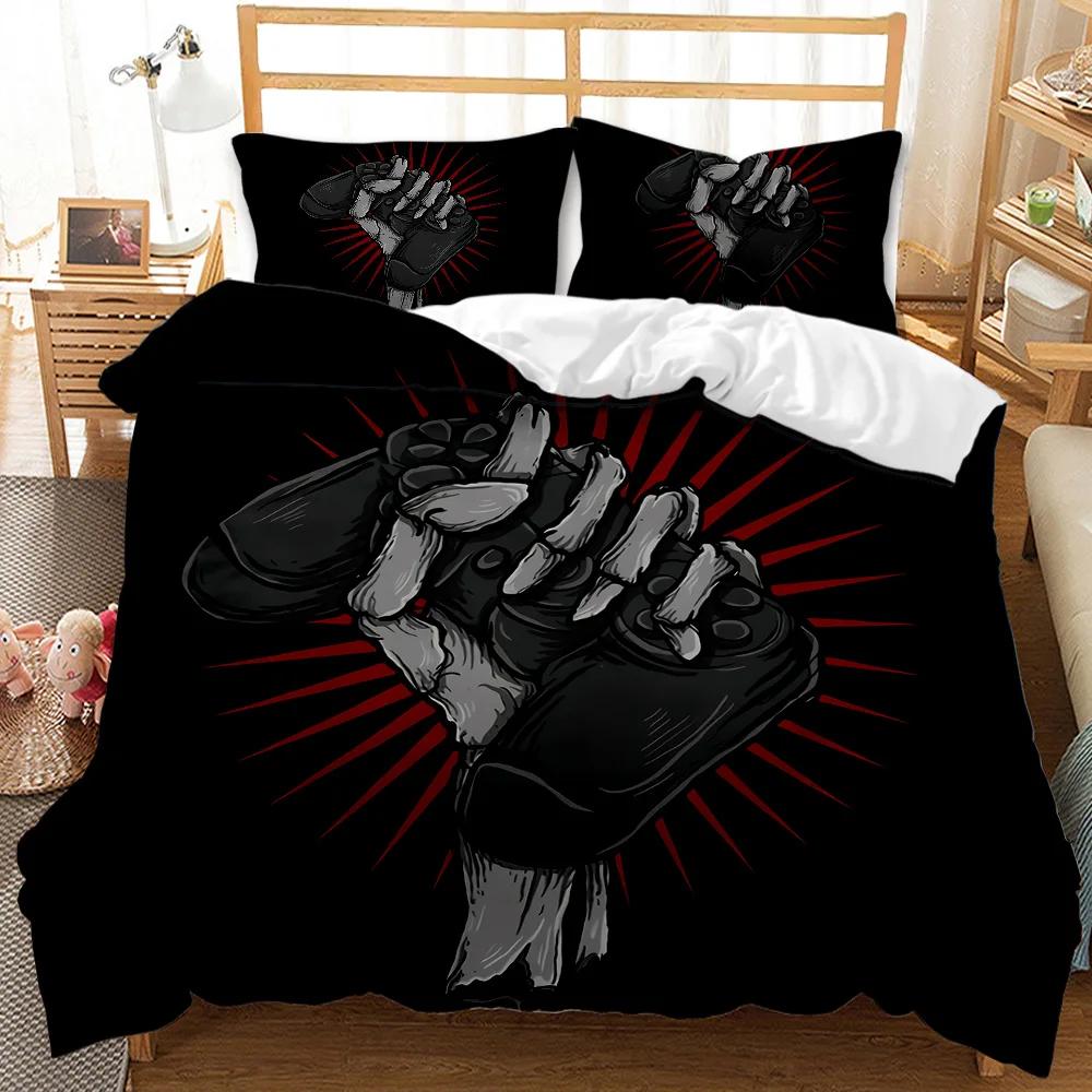 

Gaming Duvet Cover Set Sugar Skull Gamer Bedding Spider Web Halloween Polyester Duvet Cover Kids Juvenile Hand Skeleton Gamepad Tool 135x200cm 2pcs