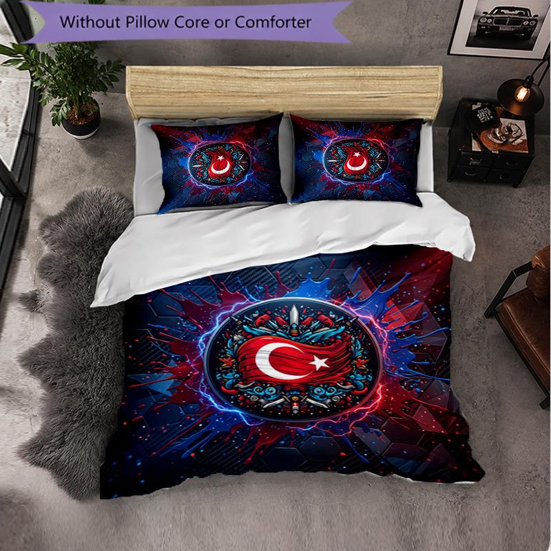 Turkey Football Pattern 3 Pieces Bedding Set Soft Microfiber Duvet Cover with Pillow Cases for Bedroom