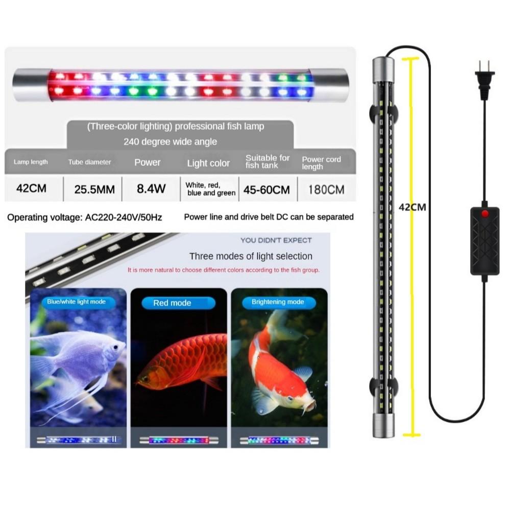 Tube Fish Tank Lighting LED Lamp Full Spectrum Three-Color Brightening Color-Enhancing Diving Light Waterproof Aquarium Light