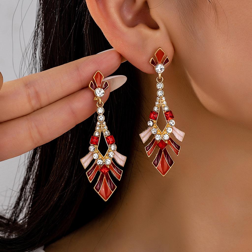 New hand-painted color dripping oil hand-inlaid stud earrings light luxury temperament earrings