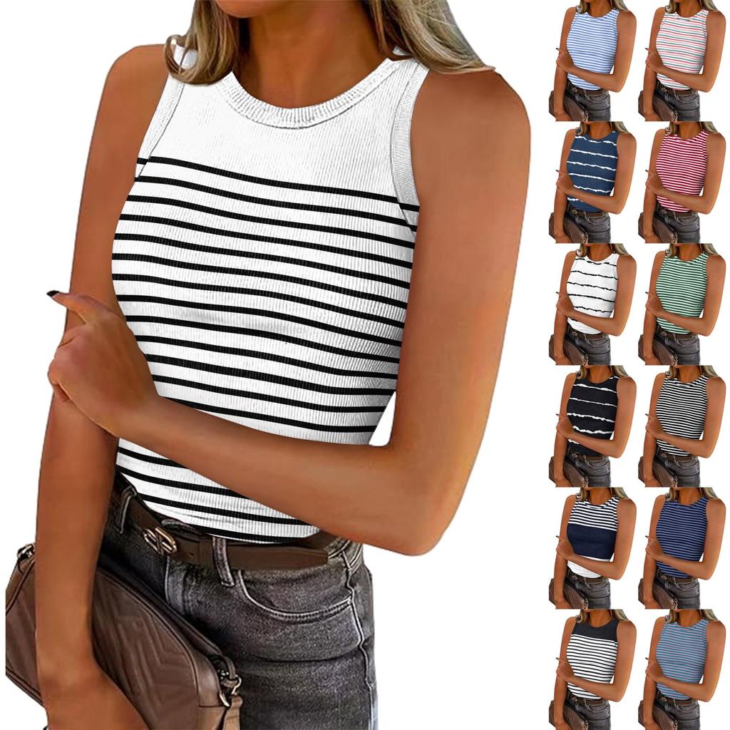 Women's Summer Fashion Casual Round Neck Sleeveless Top Tight Tank Top