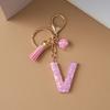 Pink Pompom Letter Keychain English Alphabet Keyring Glitter Gradient Resin Car Mirror Accessory Women Handbag Charms