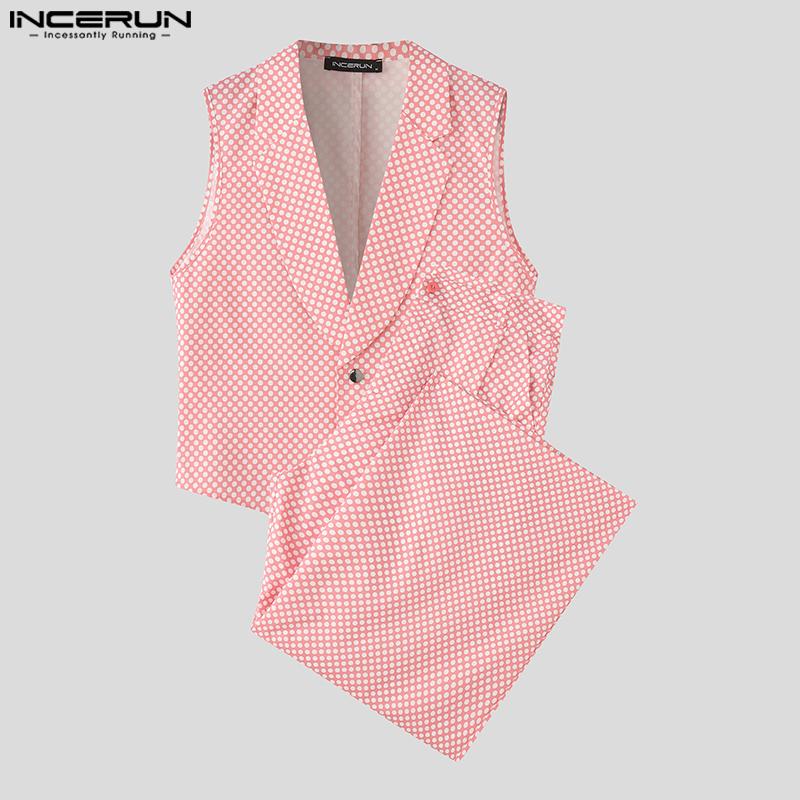 INCERUN Men Outfits Polka Dots Print Sleeveless Tops Long Pants Casual Sets