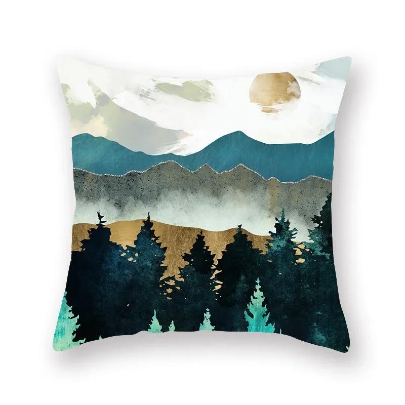 Geometric Mountains Sun Moon Creative Pillowcase Decorative Pillow Home Decor Golden Mountains Cushion Cover