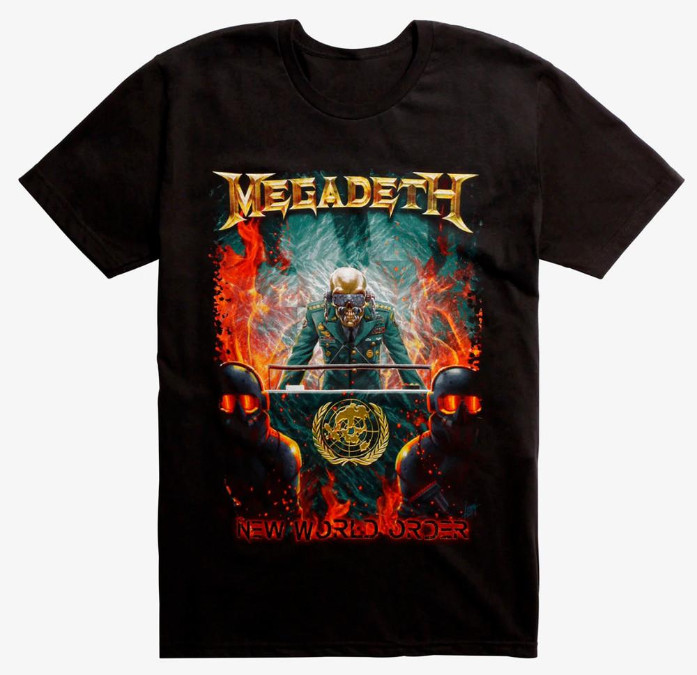 Винтажная футболка Megadeth NEW WORLD ORDER Хлопок Черный Полный Размер Унисекс CM301 Унисекс Футболка XXL