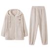 Pajamas Women'S Winter Coral Fleece Thickened Fleece Warm Autumn And Winter Flannel Can Be Worn Outside Hooded Winter Loungewear